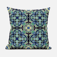 Aqua Indigo Cloverleaf Boho Suede Throw Pillow