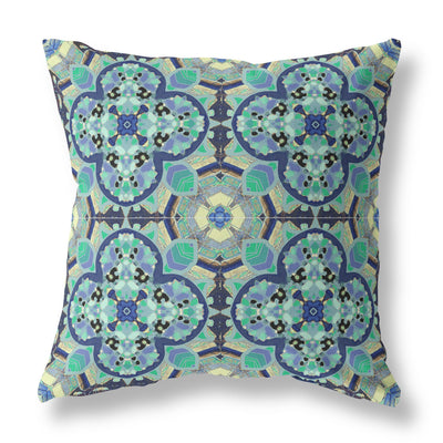 Aqua Indigo Cloverleaf Boho Suede Throw Pillow