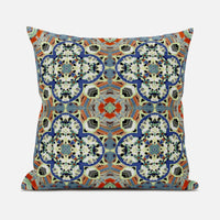 Blue Cream Cloverleaf Boho Suede Throw Pillow