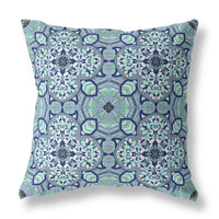 Blue Aqua Cloverleaf Boho Suede Throw Pillow