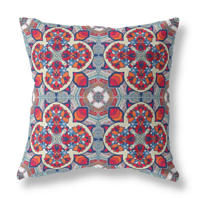 Red Blue Cloverleaf Boho Suede Throw Pillow