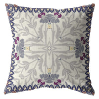 Gray Floral Frame Indoor Outdoor Throw Pillow