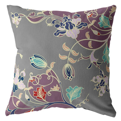 Purple Gray Garden Indoor Outdoor Throw Pillow