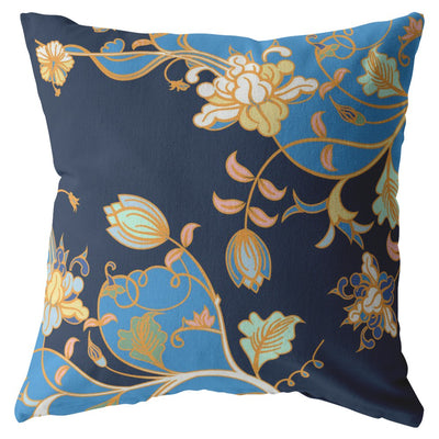 Navy Blue Garden Indoor Outdoor Zippered Throw Pillow