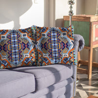 Orange Blue Boho Indoor Outdoor Zippered Throw Pillow