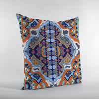 Orange Blue Boho Indoor Outdoor Zippered Throw Pillow