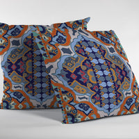 Orange Blue Boho Indoor Outdoor Zippered Throw Pillow