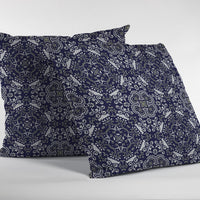 Navy Boho Pattern Decorative Suede Throw Pillow