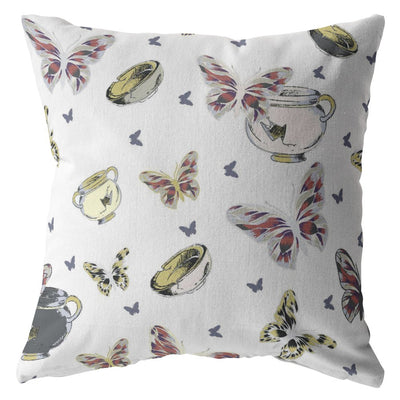 White Butterflies Decorative Suede Throw Pillow