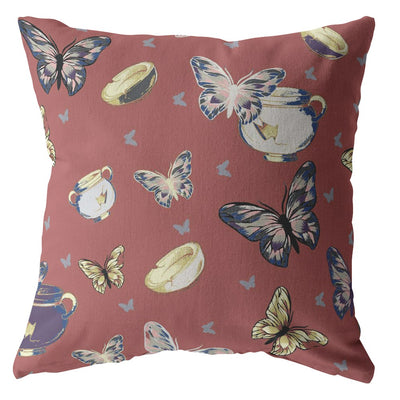 Copper Rose Butterflies Decorative Suede Throw Pillow