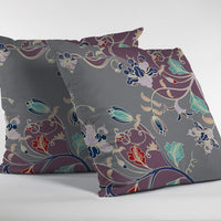 Purple Gray Garden Decorative Suede Throw Pillow