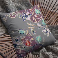Purple Gray Garden Decorative Suede Throw Pillow