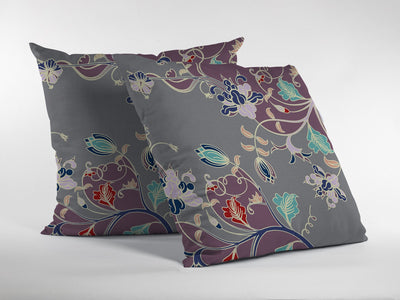 Purple Gray Garden Decorative Suede Throw Pillow
