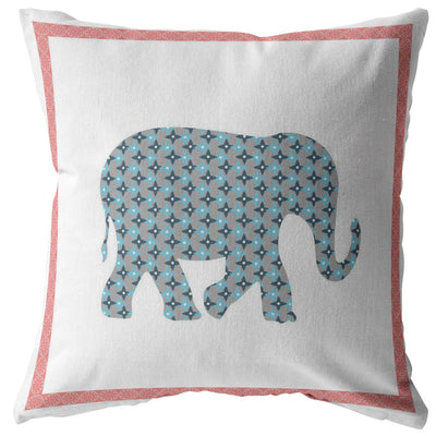 20” Blue Pink Elephant Boho Suede Throw Pillow