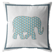 16” Blue White Elephant Boho Suede Throw Pillow