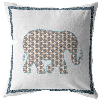 20” Gold White Elephant Boho Suede Throw Pillow