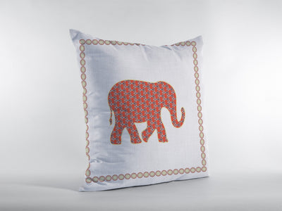 16” Orange White Elephant Boho Suede Throw Pillow