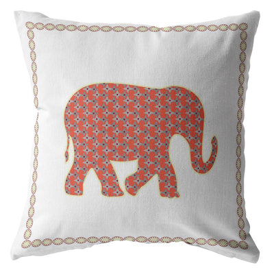 18” Orange White Elephant Boho Suede Throw Pillow
