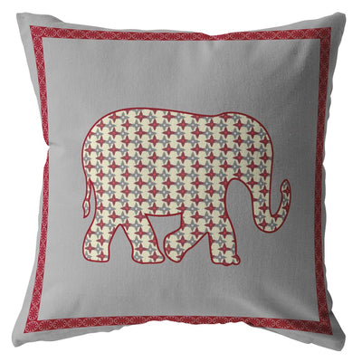 16” Red Gray Elephant Boho Suede Throw Pillow