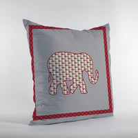 20” Red Gray Elephant Boho Suede Throw Pillow
