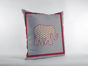 20” Red Gray Elephant Boho Suede Throw Pillow