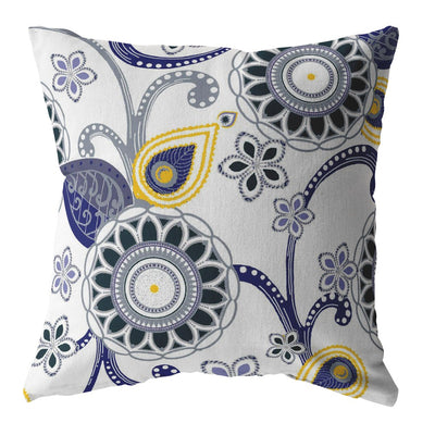 18” Navy White Floral Suede Throw Pillow