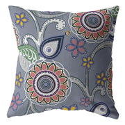 16” Gray Pink Floral Suede Throw Pillow