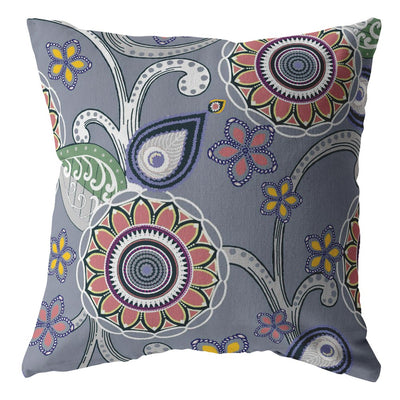 20” Gray Pink Floral Suede Throw Pillow