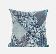 Blue White Floral Zippered Suede Throw Pillow