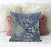 Blue Gray Floral Zippered Suede Throw Pillow