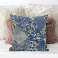 Blue Gray Floral Zippered Suede Throw Pillow