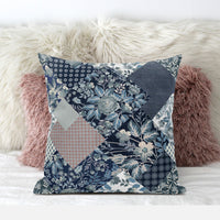 Deep Blue Gray Floral Zippered Suede Throw Pillow