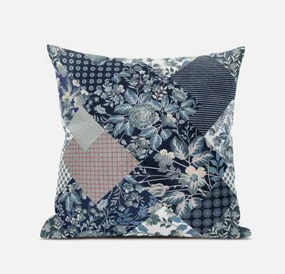 Deep Blue Gray Floral Zippered Suede Throw Pillow