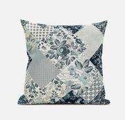 Gray White Floral Zippered Suede Throw Pillow