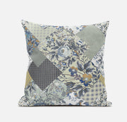 Sage Cream Floral Zippered Suede Throw Pillow