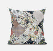 Peach Black Floral Zippered Suede Throw Pillow