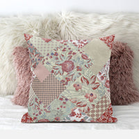 Red White Floral Zippered Suede Throw Pillow