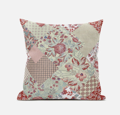 Red White Floral Zippered Suede Throw Pillow