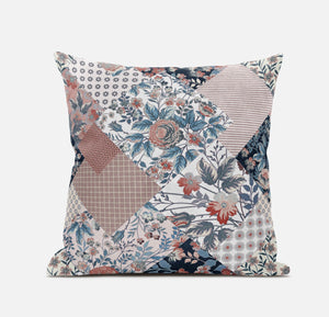 White Pink Floral Zippered Suede Throw Pillow