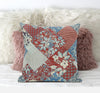 Aqua Red Floral Zippered Suede Throw Pillow