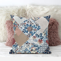 Blue Peach Floral Zippered Suede Throw Pillow