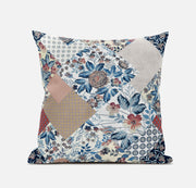 Blue Peach Floral Zippered Suede Throw Pillow