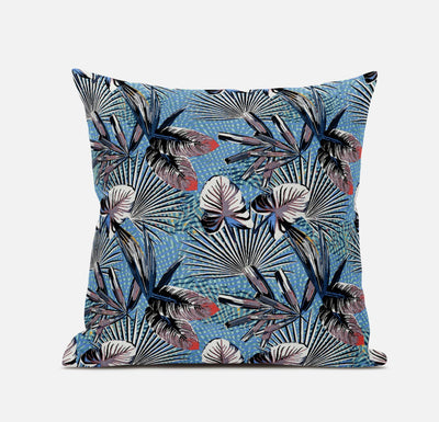20” Black Blue Tropical Zippered Suede Throw Pillow
