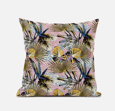 20” Gold Pink Tropical Zippered Suede Throw Pillow