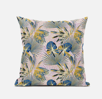 20” Blue Gold Tropical Zippered Suede Throw Pillow