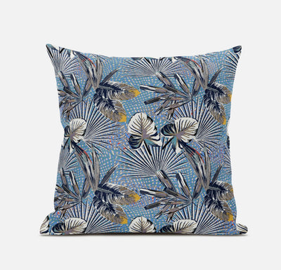 18” Gray Blue Tropical Zippered Suede Throw Pillow