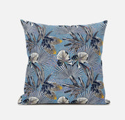 20” Gray Blue Tropical Zippered Suede Throw Pillow