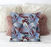 20” Blue Red Tropical Zippered Suede Throw Pillow