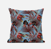 16” Coral Blue Tropical Zippered Suede Throw Pillow