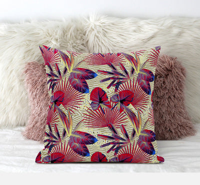 16” Pink Yellow Tropical Zippered Suede Throw Pillow